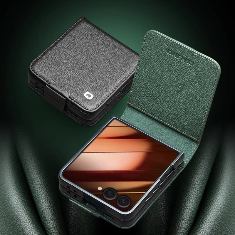 QIALINO for Samsung Galaxy Z Flip 7 Flip7, 100% Natural Bag Leather Phone Case, Premium Leather Wallet Cover