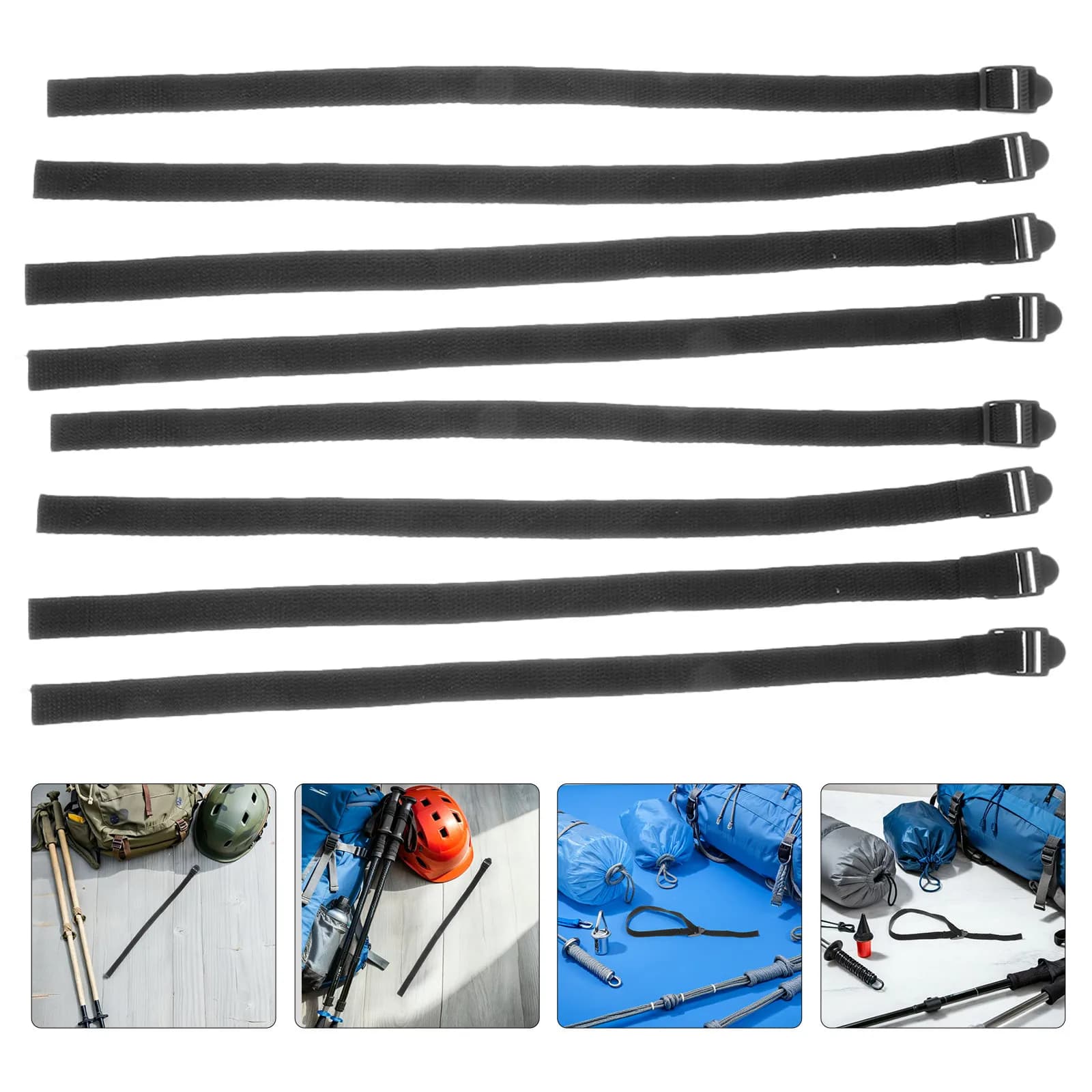 Set di 8 Cinturini per Bastoncini da Sci, Regolabili, Neri, Universali, Antiscivolo, per Escursionismo e Trekking