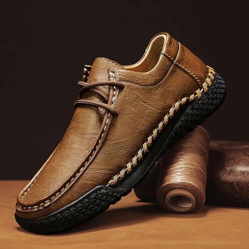 Scarpe casual in pelle fatte a mano da uomo in pelle pieno fiore premium con cuciture superiori dettaglio suola in gomma antiscivolo comoda allacciatura