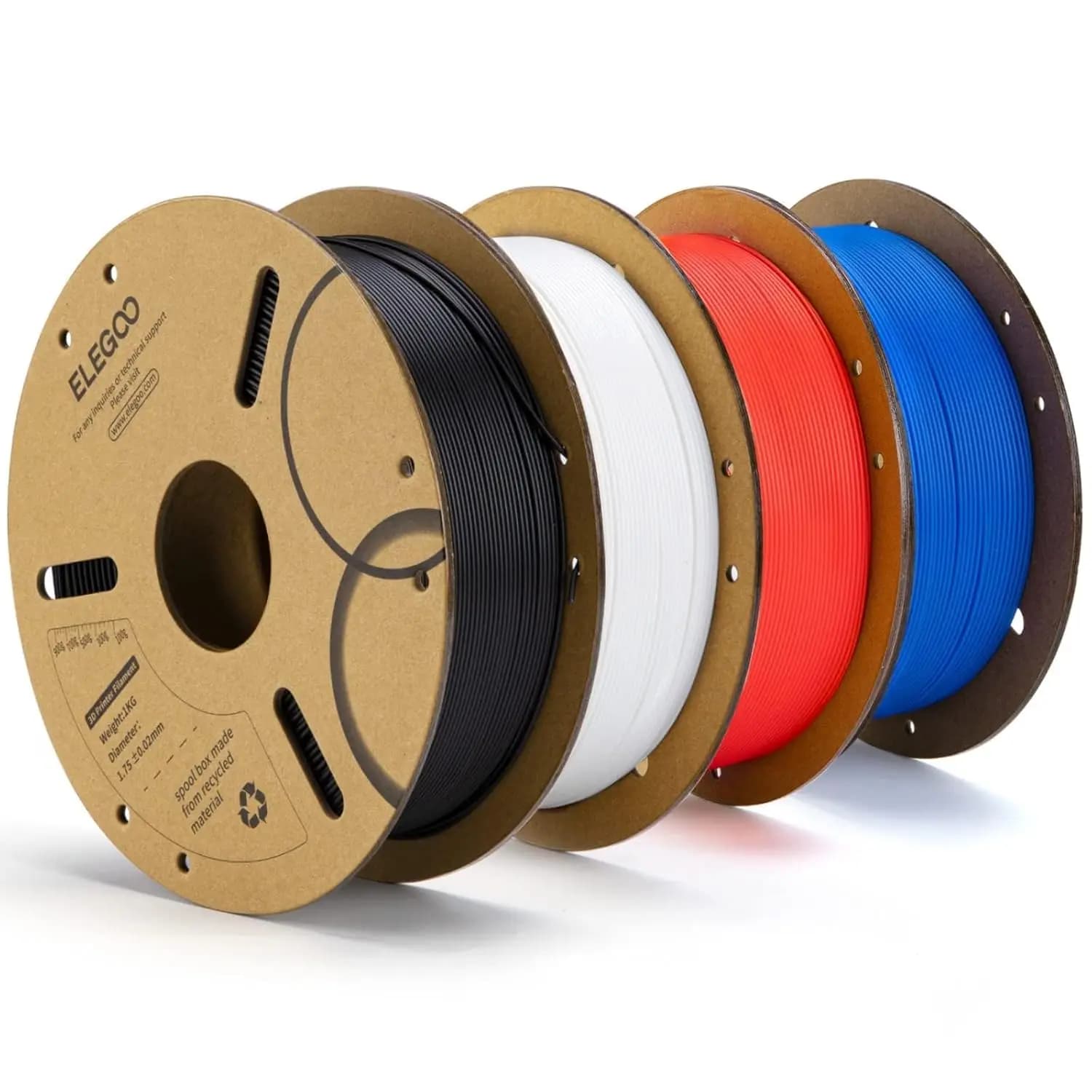 Filamento PLA per Stampante 3D 1.75mm, Confezione da 4KG, Precisione Dimensionale +/- 0.02mm, 4 Bobine da 1kg in Cartone, Compatibile con la Maggior Parte delle Stampanti FDM