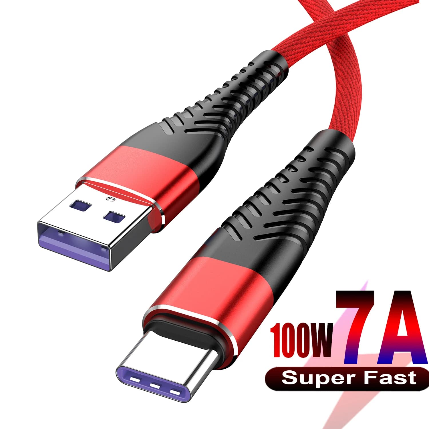 Cavo di ricarica rapida USB a Type C 7A 100W per cellulari, cavo dati per ricarica rapida compatibile con Huawei, OPPO, VIVO, Oneplus, Redmi, lunghezze disponibili: 0,25m, 1m, 2m, 3m