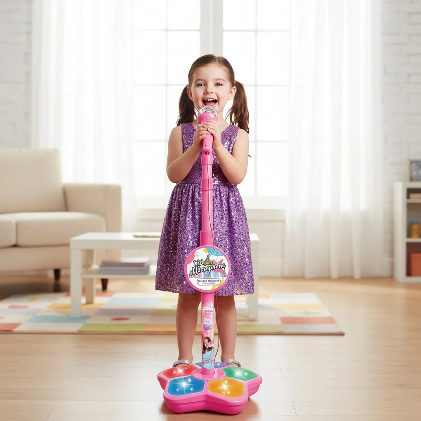 Macchina per Karaoke per Bambini con Supporto Regolabile, Microfono Musicale Giocattolo Portatile, Regalo di Compleanno per Ragazze