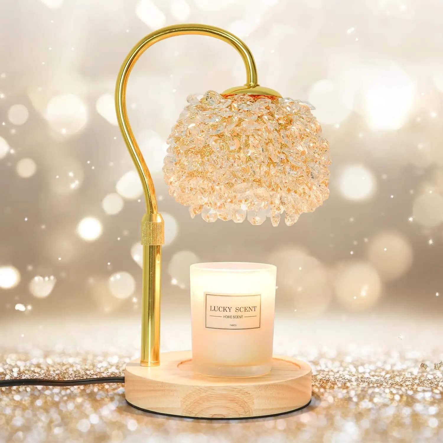 Dimmable Candle Warmer Lamp with Timer, Adjustable Height, 312 Crystal Lampshade, Safe Wax Melter for Home Decor, Gift for Women