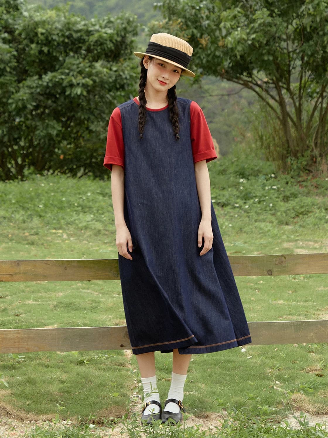 Original Japanese Style round Neck Sleeveless Denim Dress Women's Summer Midi Cotton Blend Vest Skirt Breathable Casual Loose...