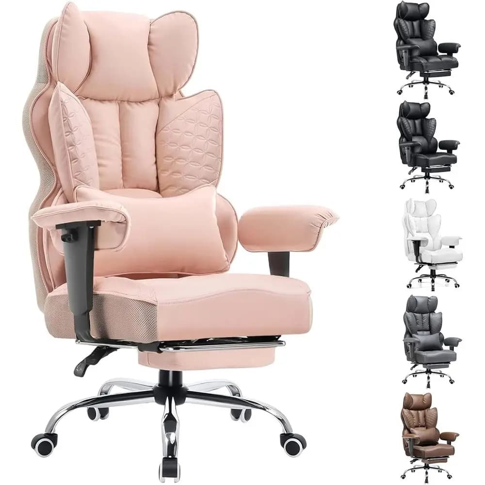 Sedia Ergonomica in Pelle con Schienale Alto, Seduta Larga, Poggiapiedi e Braccioli Regolabili per Utenti di Statura Alta e Corporatura Grande