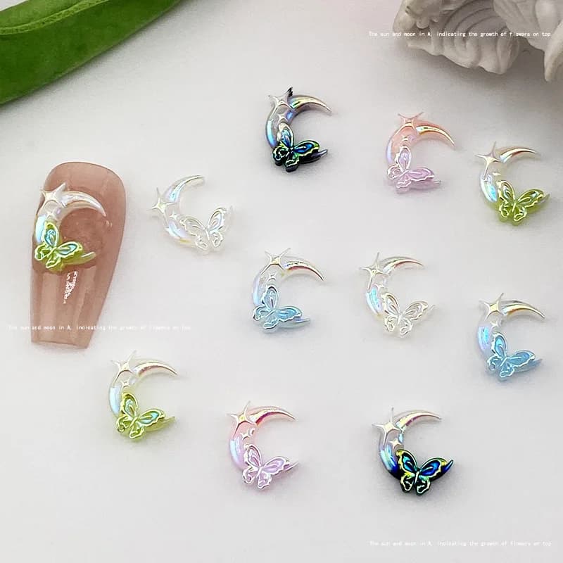 20pcs New Butterfly Moon Nail Accessories 3D Mix Colorful luminous Resin Charms per unghie Manicure fai da te Nail Art Decoration Parts