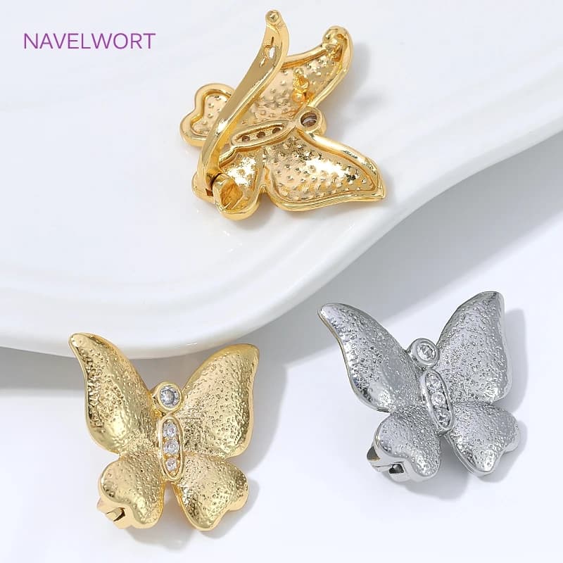 18K Gold Plated Butterfly Connector Clasps For Necklace Making,Inliad Zircon Pearl Clasps Fasteners,DIY Jewelry Materials