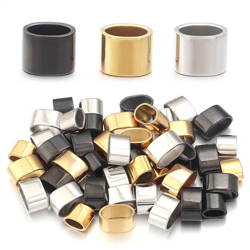 6 pz. Perline Distanziatrici Nere Placcate in Acciaio Inossidabile Lucido a Specchio con Foro Grande, Slider per Creazione Gioielli Fai da Te, Accessori per Braccialetti