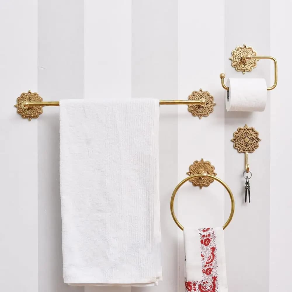 Set di 4 accessori da bagno in bronzo: porta carta igienica, ganci decorativi per asciugamani, portasciugamani per le mani, porta asciugamani da bagno
