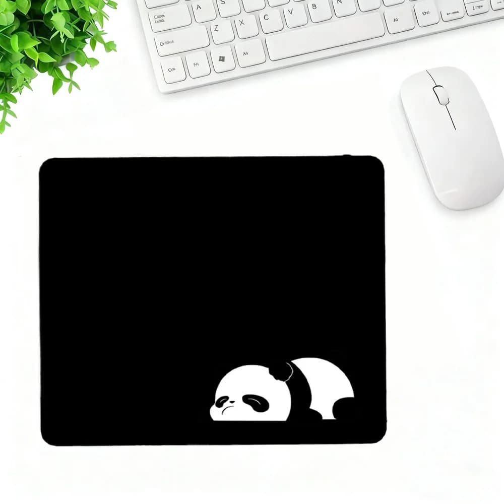 Tappetino per Mouse da Gaming Minimalista con Panda Dormiente Nero, Base Antiscivolo in Gomma per Arredamento Casa e Ufficio