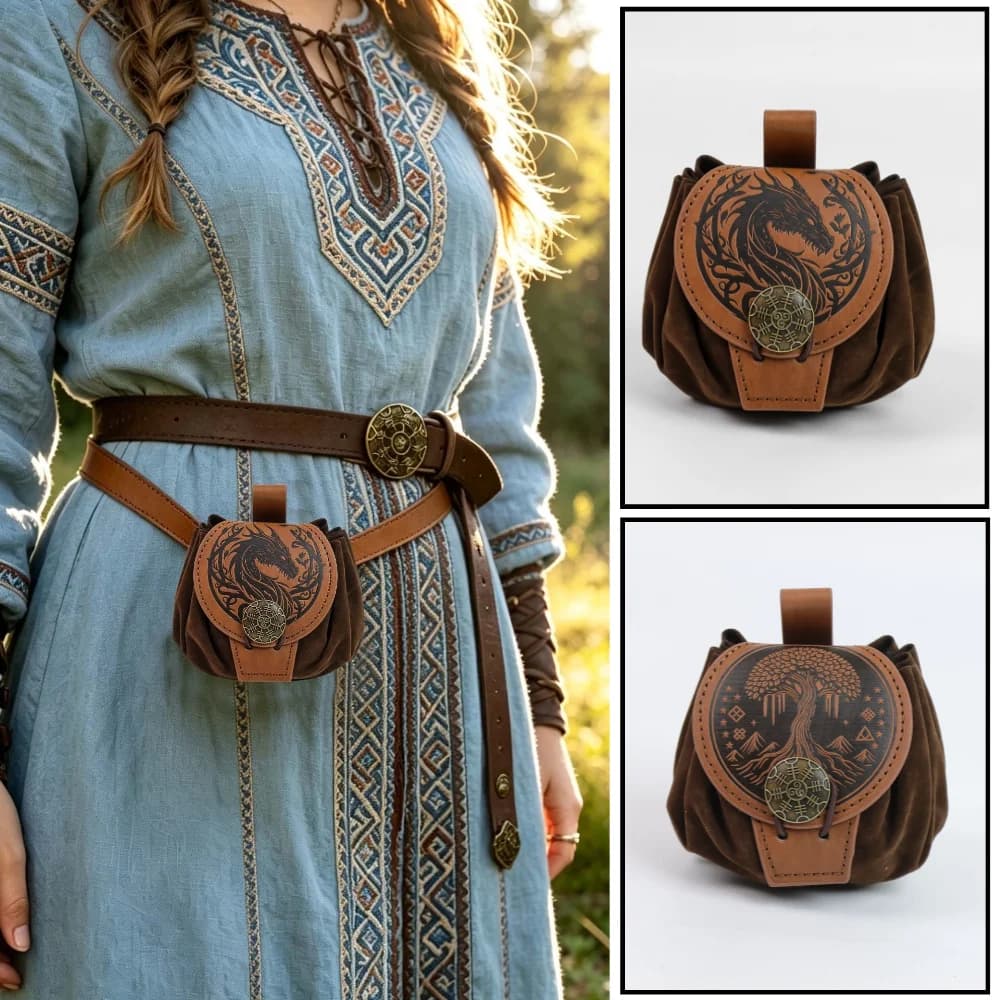 Borsa Portamonete Medievale Vichinga, Borsa da Cintura Appendibile per Cosplay, Borsa Unisex in Pelle con Coulisse, Portamonete, Accessorio per Feste