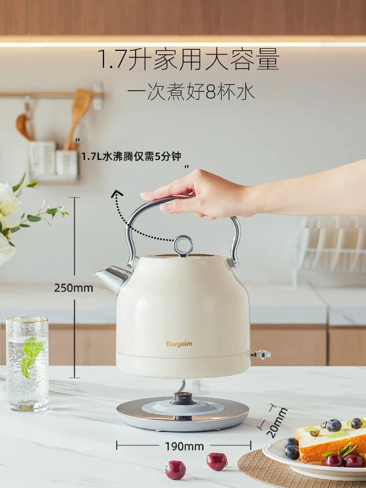 220V Bargaim Electric Kettle Stainless Steel Retro Design High Capacity Fast Boiling Home Use