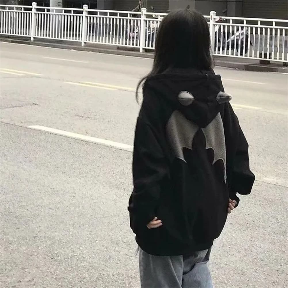 Felpa da donna con stampa di corna del diavolo e cerniera, con cappuccio sottile, stile casual, pullover leggero per l'uso quotidiano