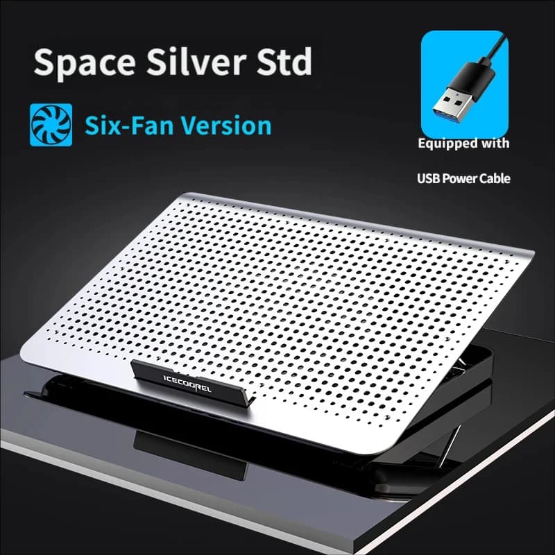 Laptop cooler with 2 USB ports, adjustable height for 13-17 inch laptops, high-power aluminum alloy business laptop stand
