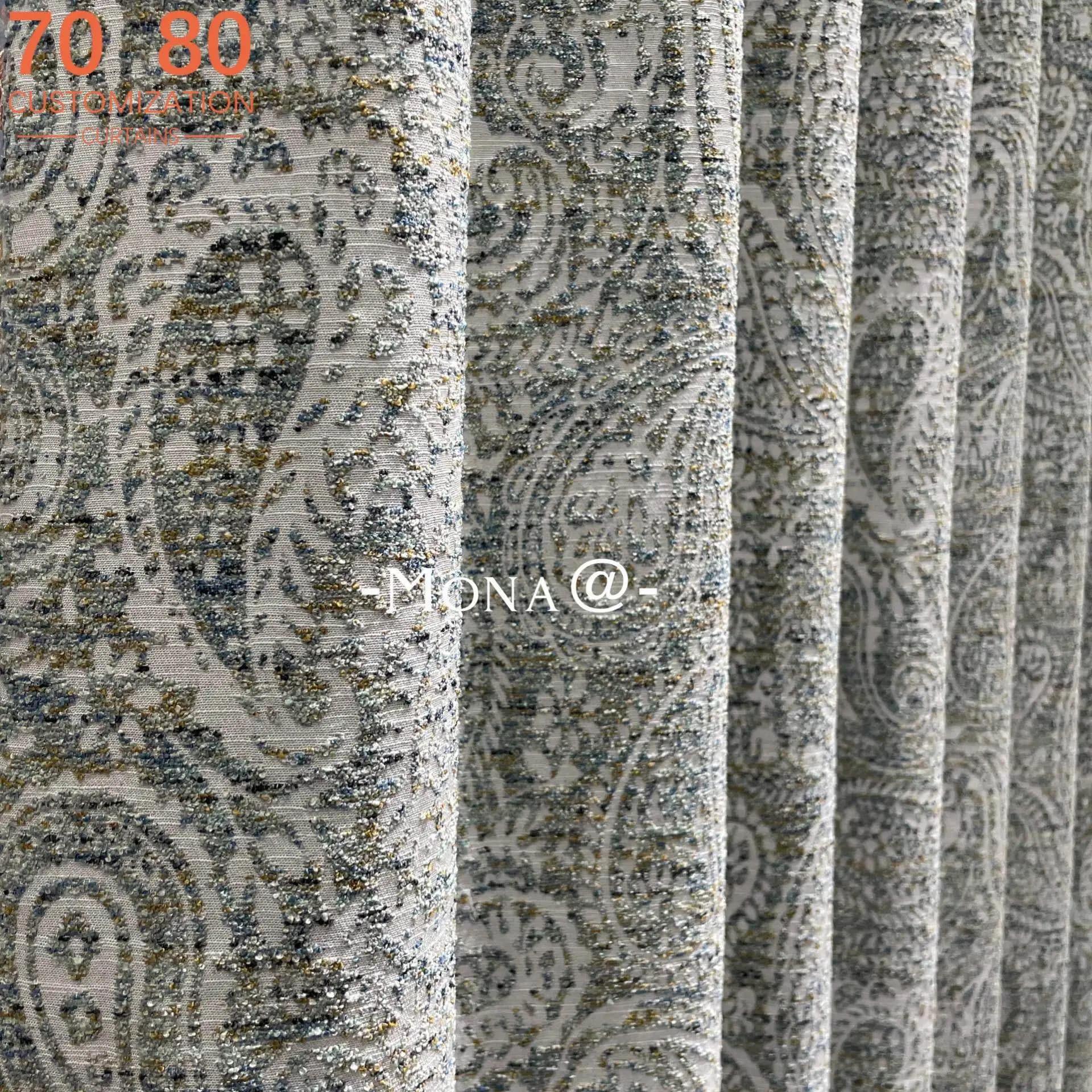 French Dark Pattern Paisley Jacquard Thickened Blackout Curtains for Living Room Bedroom French Window Balcony Customized