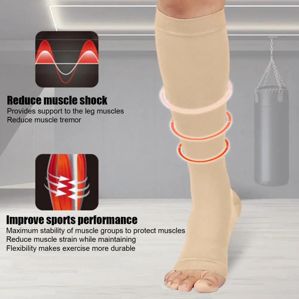 1 paio di calze a compressione alta al ginocchio per sport all'aria aperta, calzini da ciclismo, punta aperta, per donna, uomo, recupero muscolare