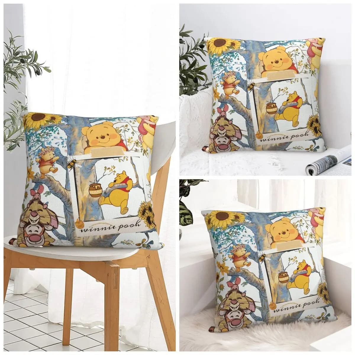 Winnie The Poohs Pillow Cover Polyester Pillow Case Cushion Cover Kawaii Graphic Pillowcases For Sofa Home Decoration