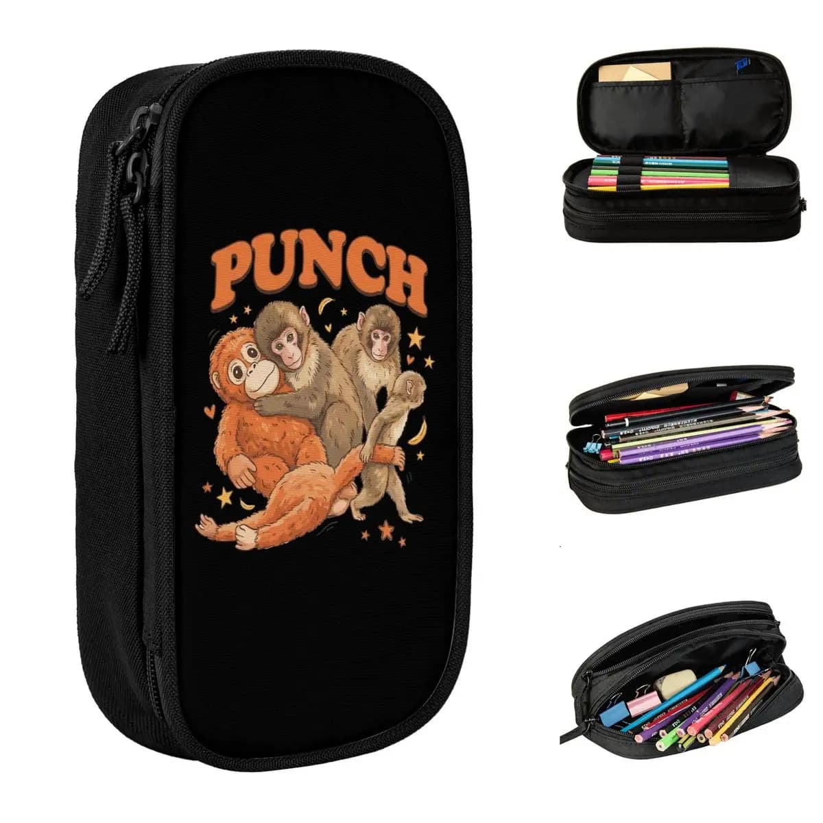Astuccio Kawaii a Forma di Scimmietta e il Suo Peluche, Portapenne con Cerniera per Studenti, Borsa per la Scuola, Cancelleria