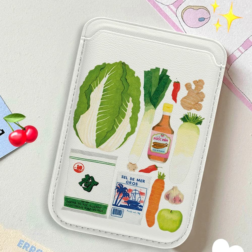 Portacarte in Pelle Vegetale per iPhone, Cover Magnetica per Carte, Compatibile con Magsafe, Custodia Posteriore per Telefono