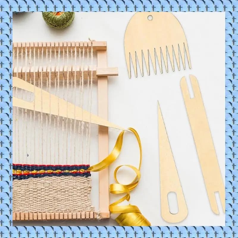 NOCM 7Pack Wood Hand Loom Stick Set Include 1Pcs Wooden Shuttle 1Pcs Wood Weaving Comb