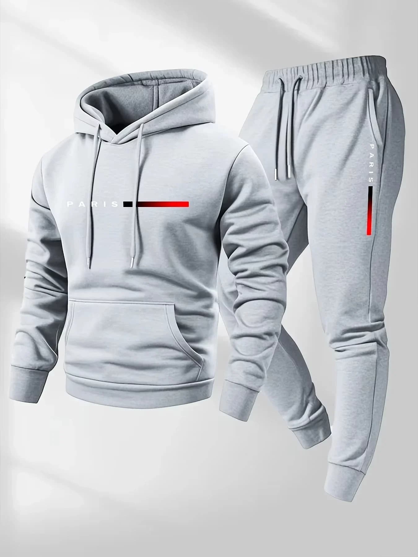 Suit with 'PARIS' print, Set Sweatshirt with Hood and Pants for Men, Hot Sport Casual for Spring, Autumn and Winter
