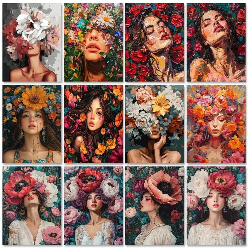 Oil Painting By Numbers Flowers Women Hand Painted Art On Canvas DIY Pictures By Number Figure Painting Kits Home Decor