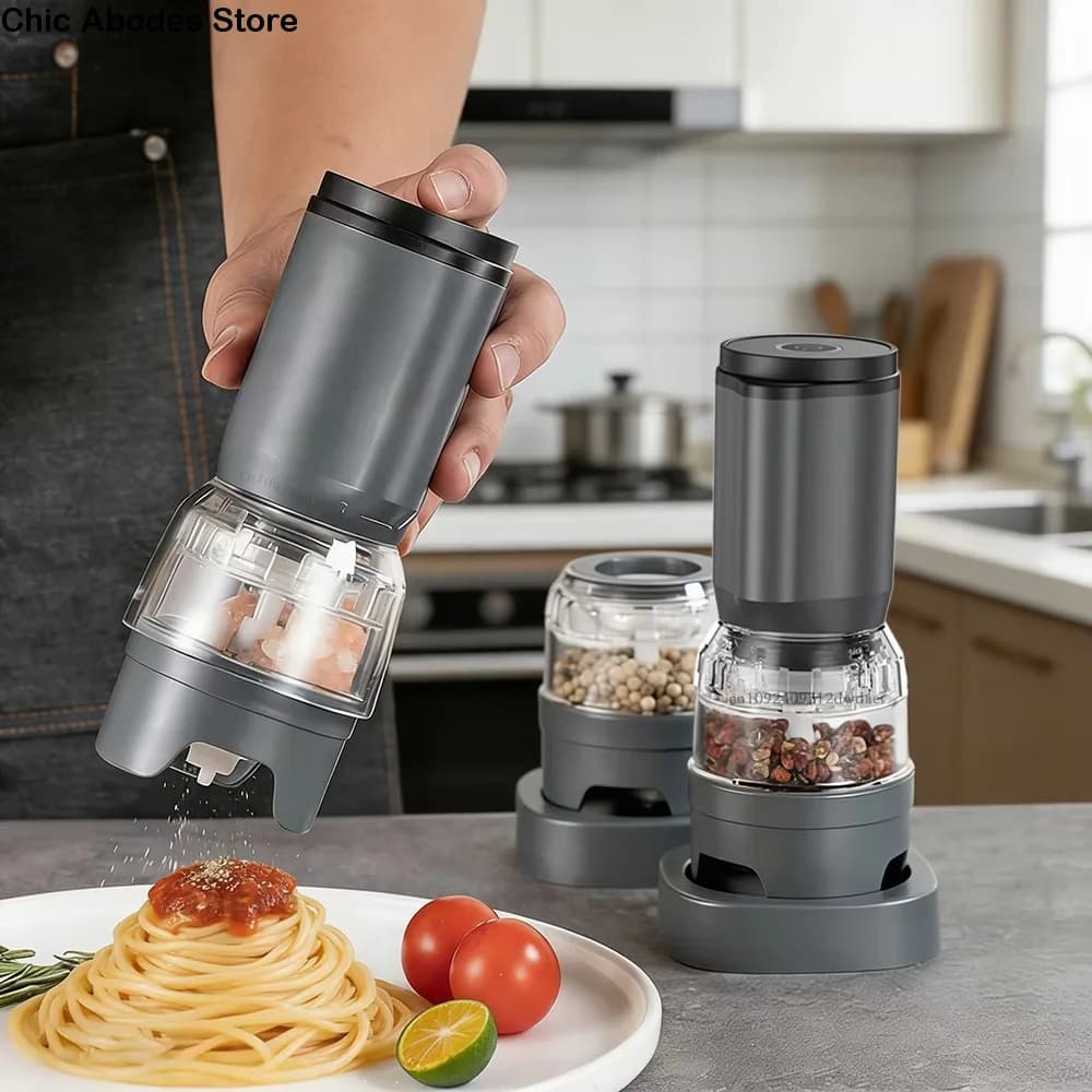 Set Macinapepe Elettrico Ricaricabile con Nucleo di Macinazione in Ceramica, Macina Spezie Automatico con Regolazione della Grana