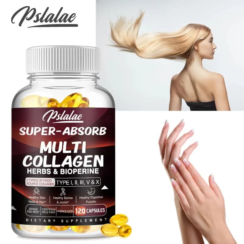 Capsule Multi Collagene - Collagene per lo Sbiancamento della Pelle e Anti-Invecchiamento - Integratore con Vitamina C, Acido Ialuronico, Senza Glutine