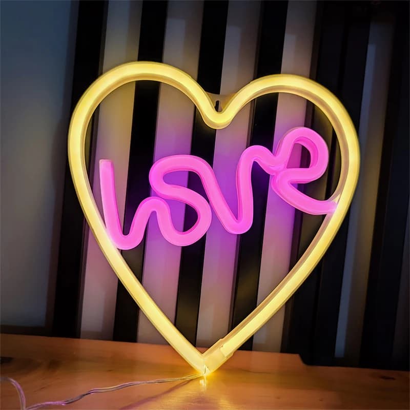 Insegne al neon Sweet LOVE con base, luce a LED, illuminazione d'atmosfera per parete, lampada notturna per compleanno, festa di nozze, amante, arredamento