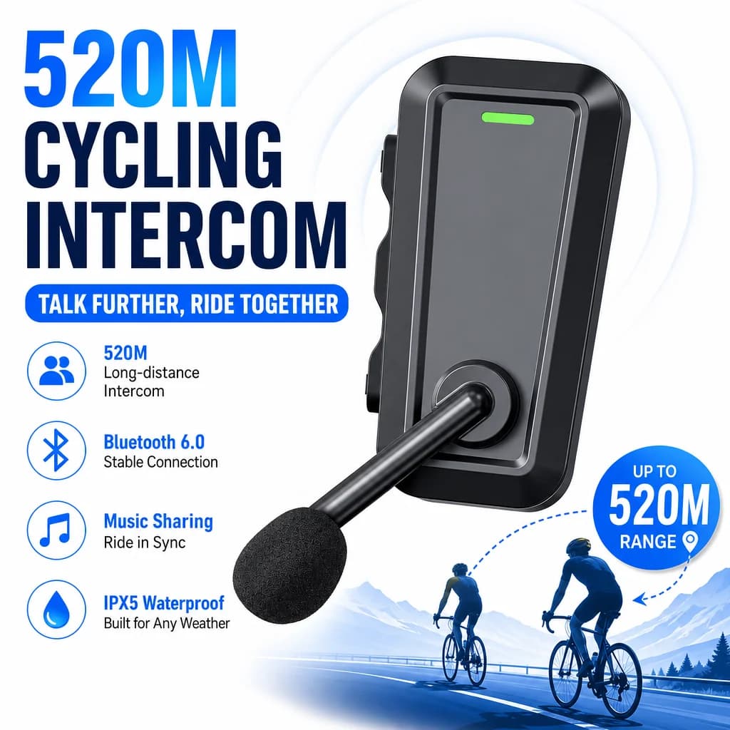 C10 Cycling Intercom Headset 520m Two-Person Motorcycle Summer Helmet Headset Bluetooth 6.0 Dual Ear Stereo for Bicycle Riding