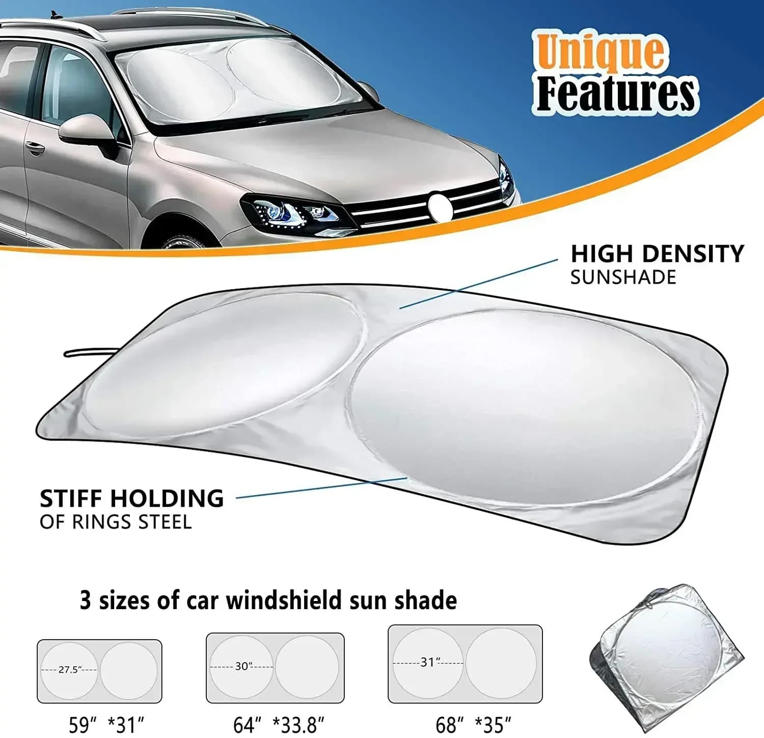 Parasole Universale per Auto con Protezione UV, Tendina Parasole Anteriore e Posteriore, Copertura Antineve e Antisole per Parabrezza Auto