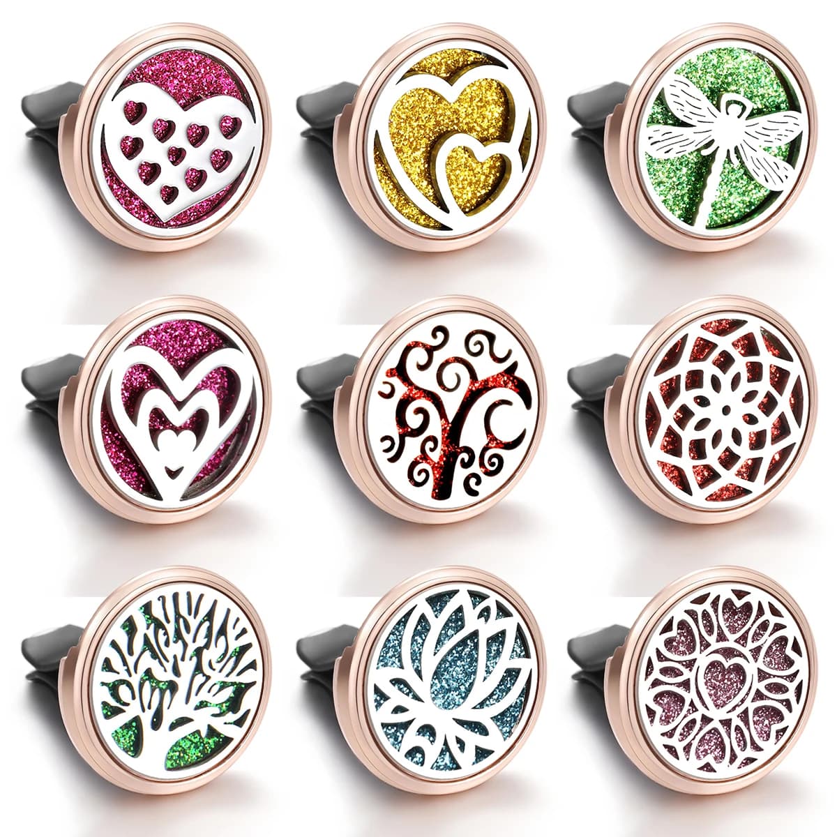 Golden insert Aromatherapy Car medallion Pendant Exit Deodorant for environments Clip Essential oil Heart shaped diffuser Unique accessory for car