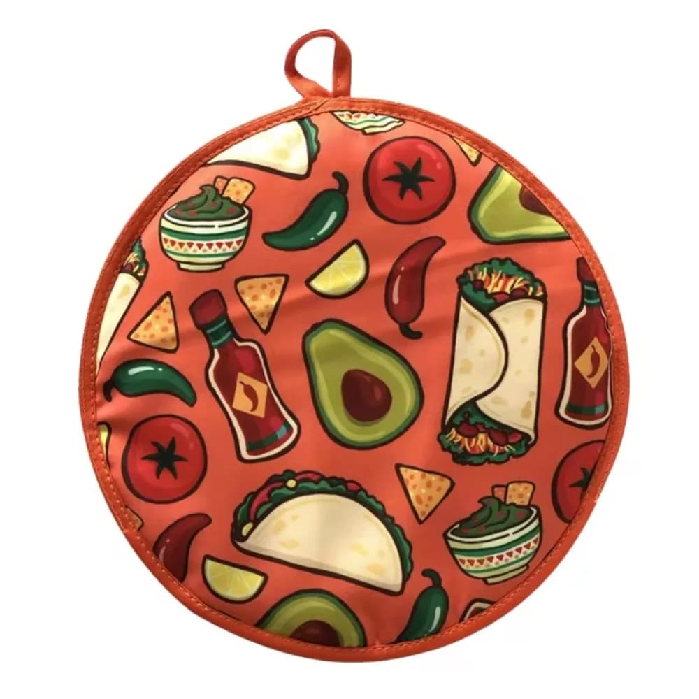 Borsa termica per tortilla portatile da 30 cm Borsa rotonda riutilizzabile in tessuto Burrito resistente al calore con manico Borsa termica per pancake Microonde