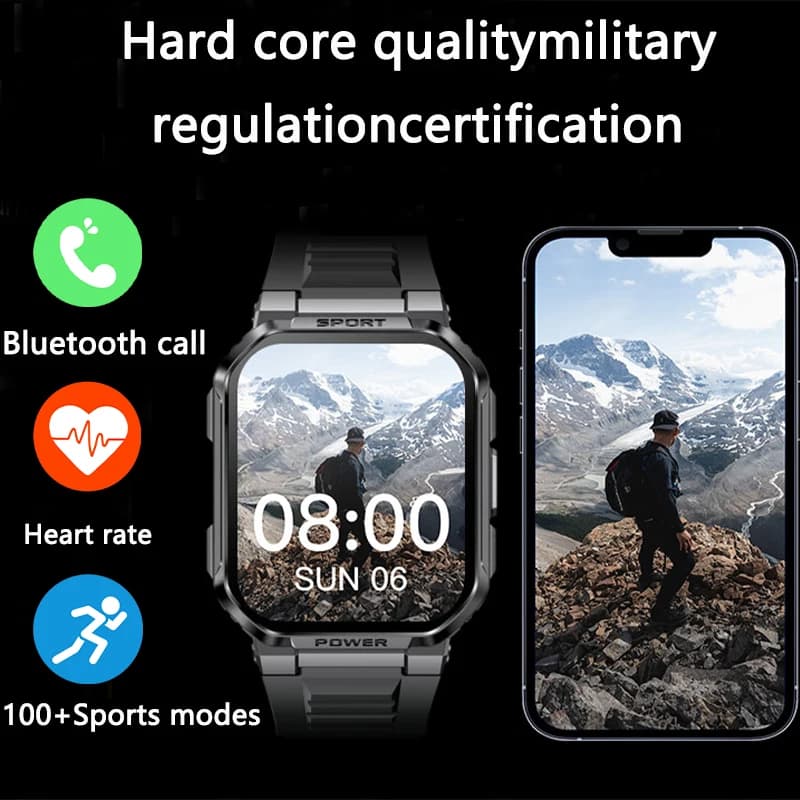GEJIAN Sport di grado militare Smart Hand Schermo HD da 1,83 pollici Monitoraggio della frequenza cardiaca Chiamata Bluetooth IP68 Traiettoria GPS Smartwatch