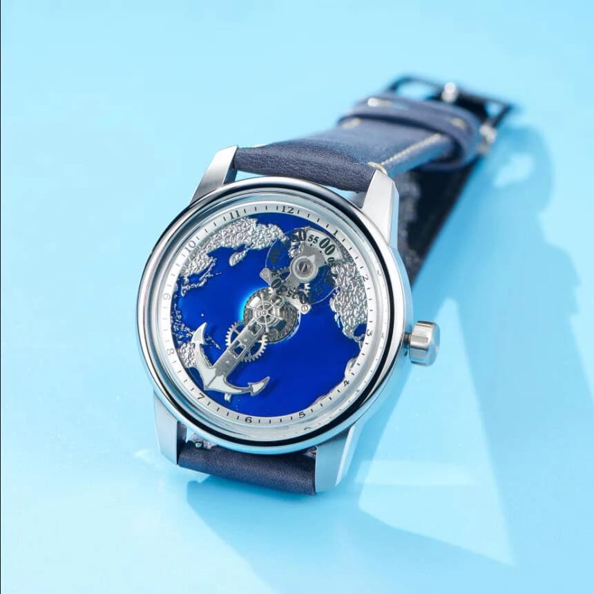 OBLVLO Men Automatic Watch 42MM Mechanical Wristwatch 50M Waterproof Sapphire Mirror Navigation Map Dial Anchor Pointer