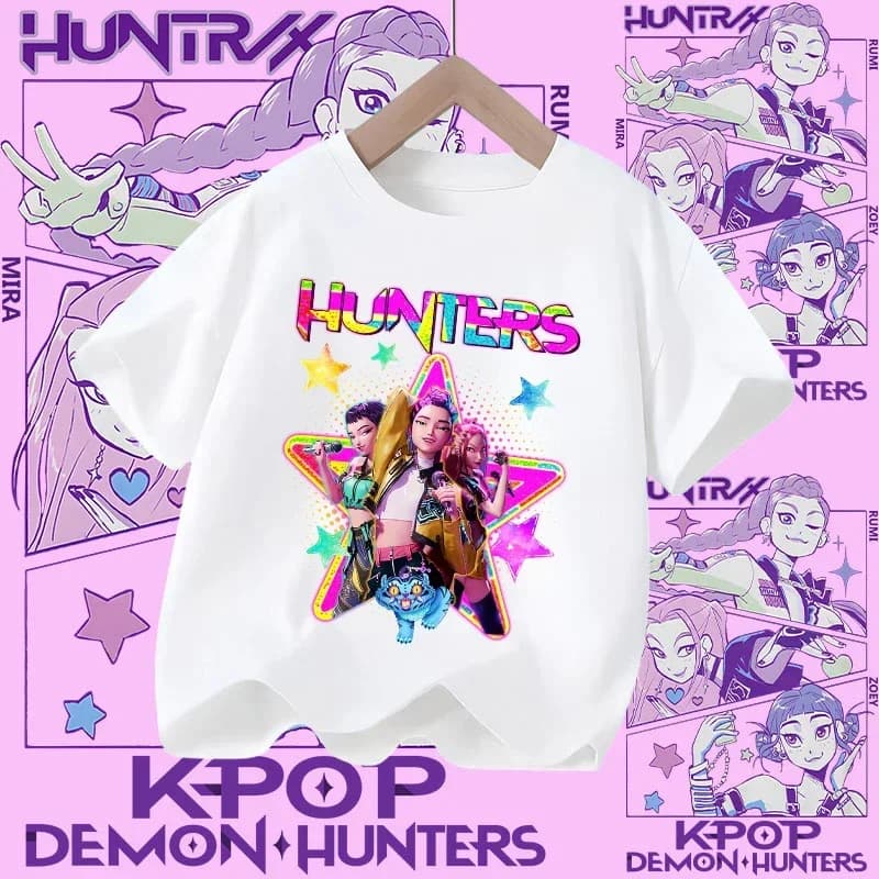 T-shirt estiva 2026 dal film KPop Demon Hunters, a maniche corte, casual, ampia, con stampa grafica, per ragazze e ragazzi