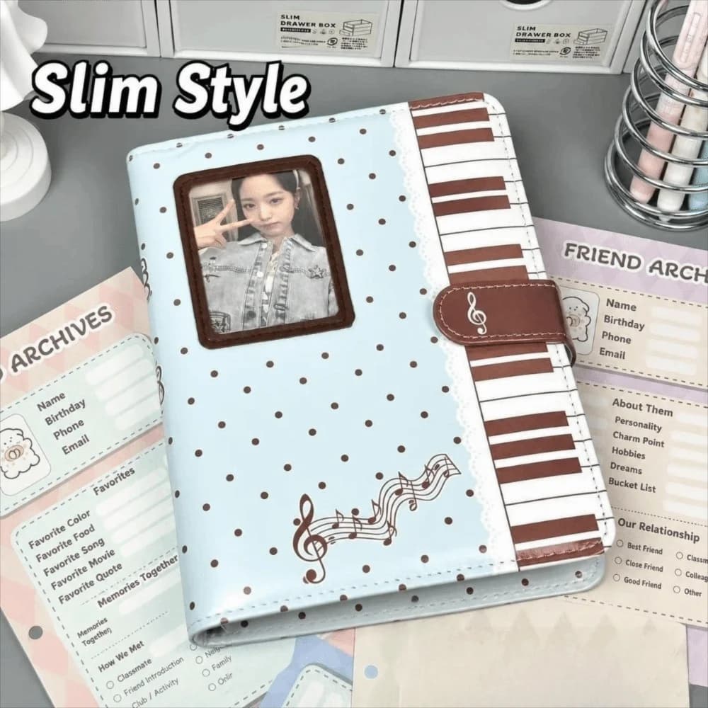 Ins Polka Dot Piano Binder Notebook a5 Loose Leaf Kpop Idol Photocards Holder Detachable PU Leather Photo Album School Journal