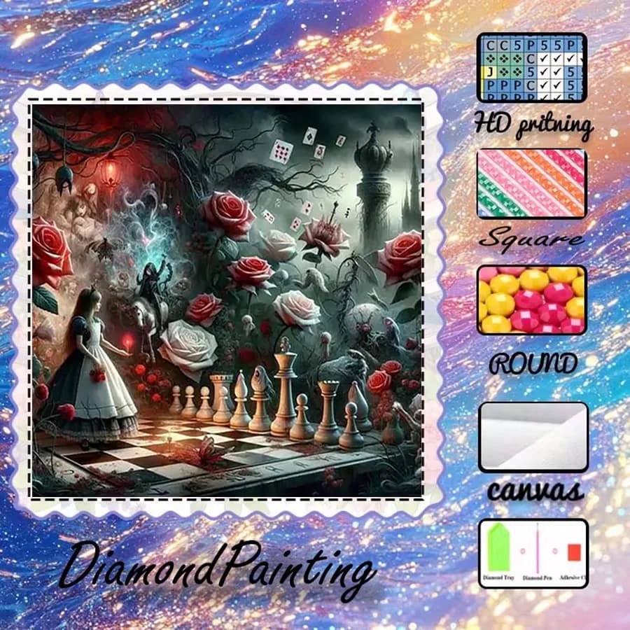 1 pezzo - 5D-DIY - Tessuto floccato - Trapano speciale - Set per pittura con diamanti - Gioco di scacchi fantasy - Mosaico - Arte con diamanti