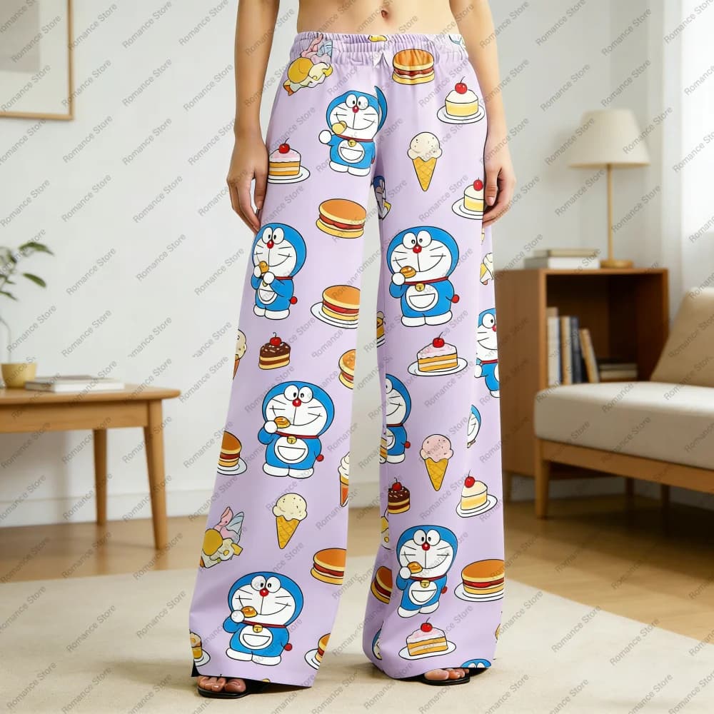 Pantaloni Doraemon Seta di latte Cartoon Anime Stampa completa Pantaloni pigiama per bambini adulti Pantaloni estivi comodi e leggeri ad asciugatura rapida