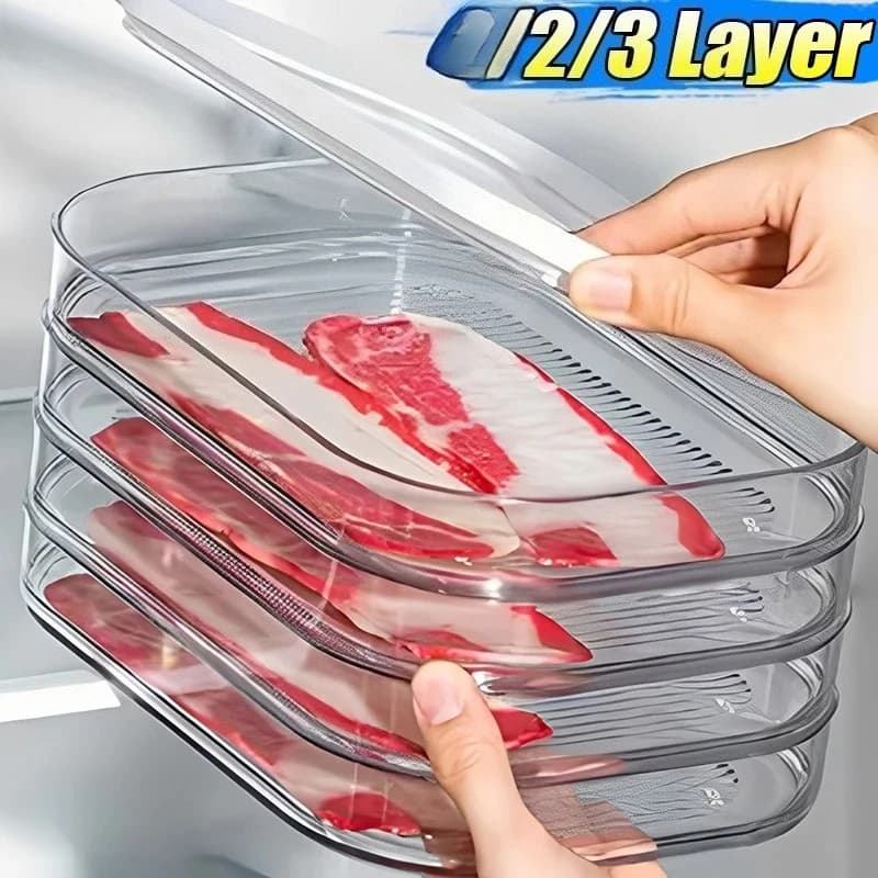 Contenitore per Carne da Frigorifero, Contenitore per Bacon e Carne per Pranzo, Contenitori Impilabili per Preparazione Pasti con Coperchio
