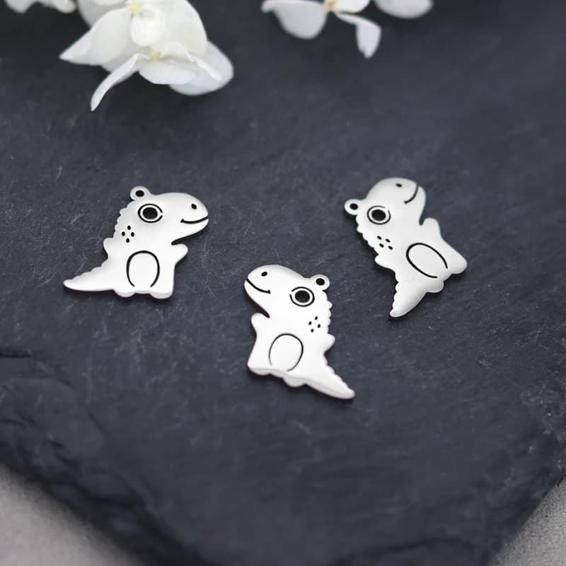 3pcs Cute little Dinosaur Quirky Anime Stainless Steel Pendant Charms for Jewelry Making Bracelets Earrings Craft diy Accessory