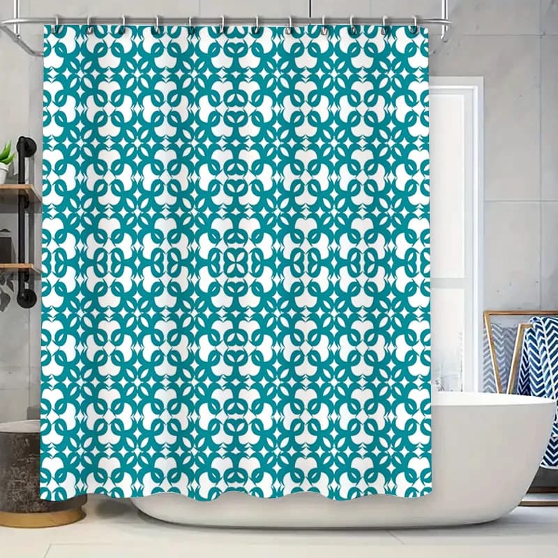 Set di rivestimenti per bagno impermeabili in tessuto decorativo con motivo tenda da doccia bianca blu per uso domestico