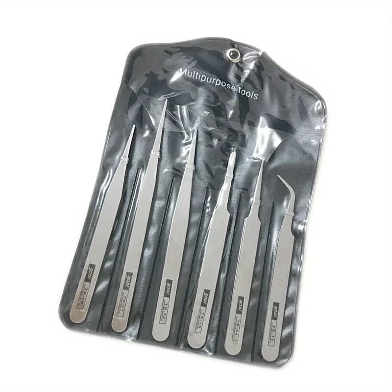 6 pcs/set stainless steel tweezers: industrial precision repair tool with bent and straight tips, ideal for professional repairs and DIY