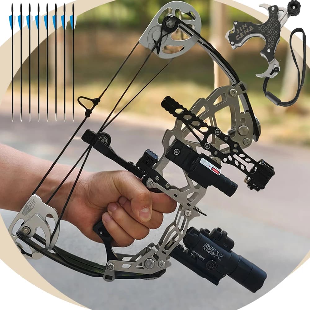Compound Bow Short Axis Archery Pulley Bow Carbon Fiber Handle Right Hand Bow 15-32LBS Adjustable for Hunting Target Shooting