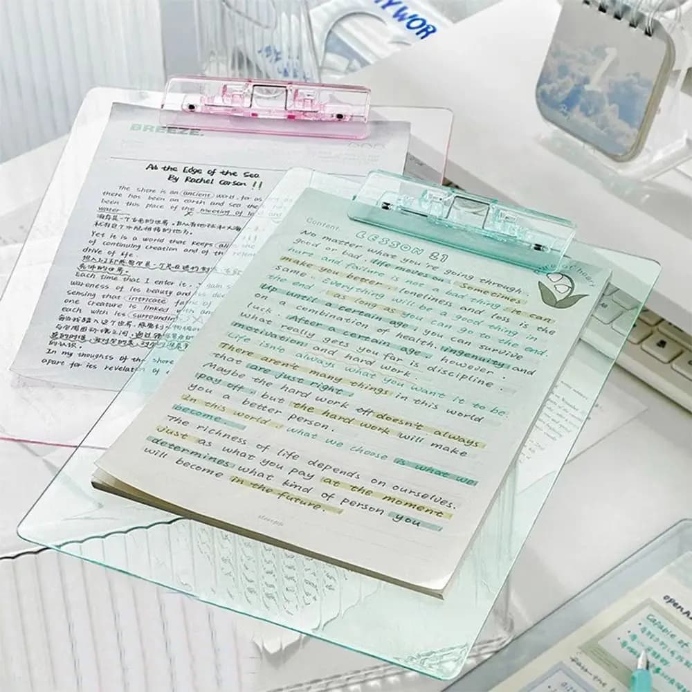 Con clip dorata a basso profilo Appunti A4 trasparente Copriletto per appunti Tavoletta per scrittura Cartella di file A4 Organizzatore Appunti per scrittura