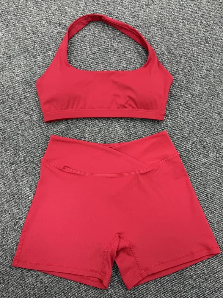 2 Piece Women Quick-Dry Sports Set O-Neck Sleeveless Top Shorts Running Fitness Workout Athletic Wear Tracksuit Sportswear