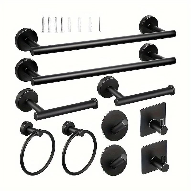 Set di accessori per il bagno opaco da 10 pezzi Set di ganci per il bagno SUS304 Portasciugamani da 16 pollici Porta asciugamani Porta carta igienica
