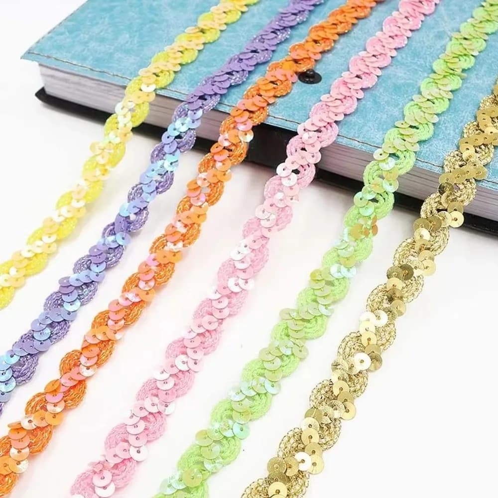 Laces Fabric Accessories 5 Yards Sequin Lace Braided Band 15MM DIY Sewing Ribbon Dress Wedding Tape Decor Sewing Supplies