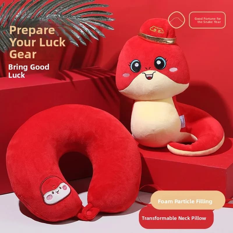 Snake Year Cartoon Transformable Pillow U-Shaped Neck Support Office Nap Gift New Year Conference Doll Adjustable Portable Be...