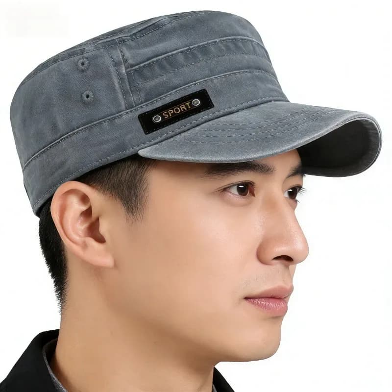 Flat Top Short Brim Military Cap Men Spring Summer Washable Cotton Sun Proof Outdoor Mesh Visor Hat